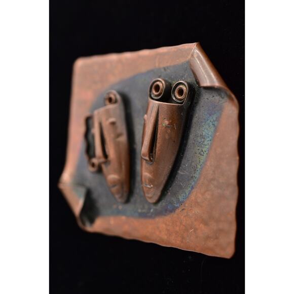 Rebajes Vintage Brazilian Mask Pin Brooch Abstract Copper Signed 1950s BinBP - Picture 2 of 12